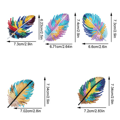5Pcs Double Sided Feather Diamond Painting Art Keychain Pendant DIY Crafts Decor