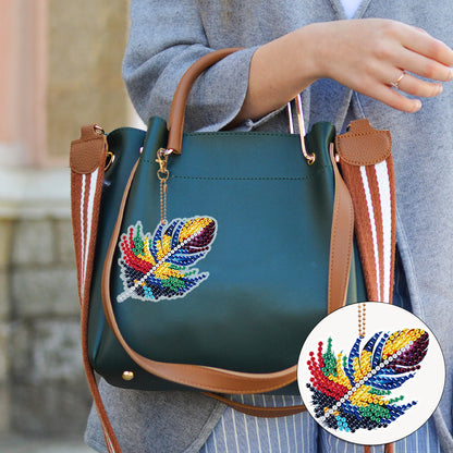 5Pcs Double Sided Feather Diamond Painting Art Keychain Pendant DIY Crafts Decor