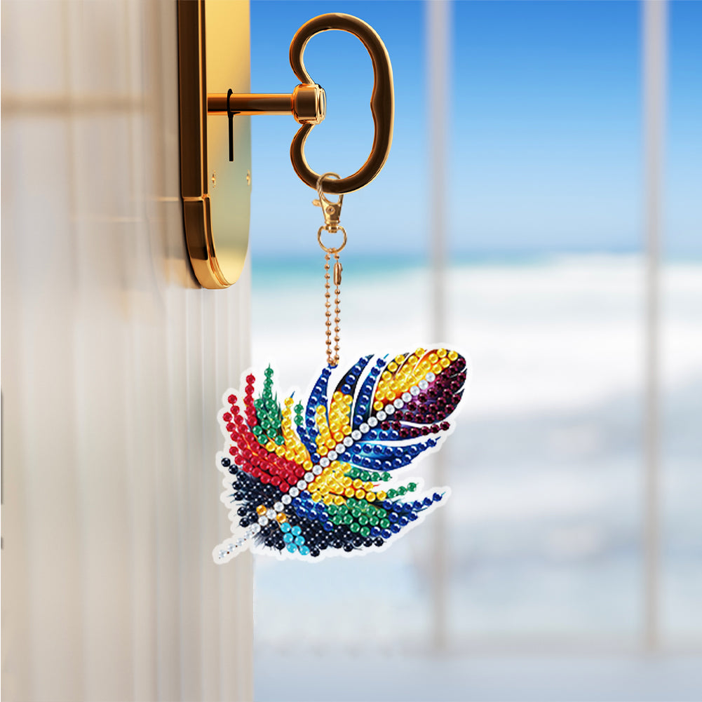 5Pcs Double Sided Feather Diamond Painting Art Keychain Pendant DIY Crafts Decor
