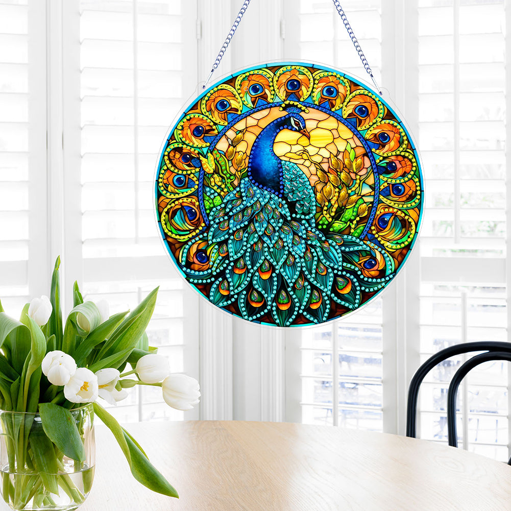 Double Sided Special Shaped Peacock 5D DIY Diamond Art Pendant Home Decoration