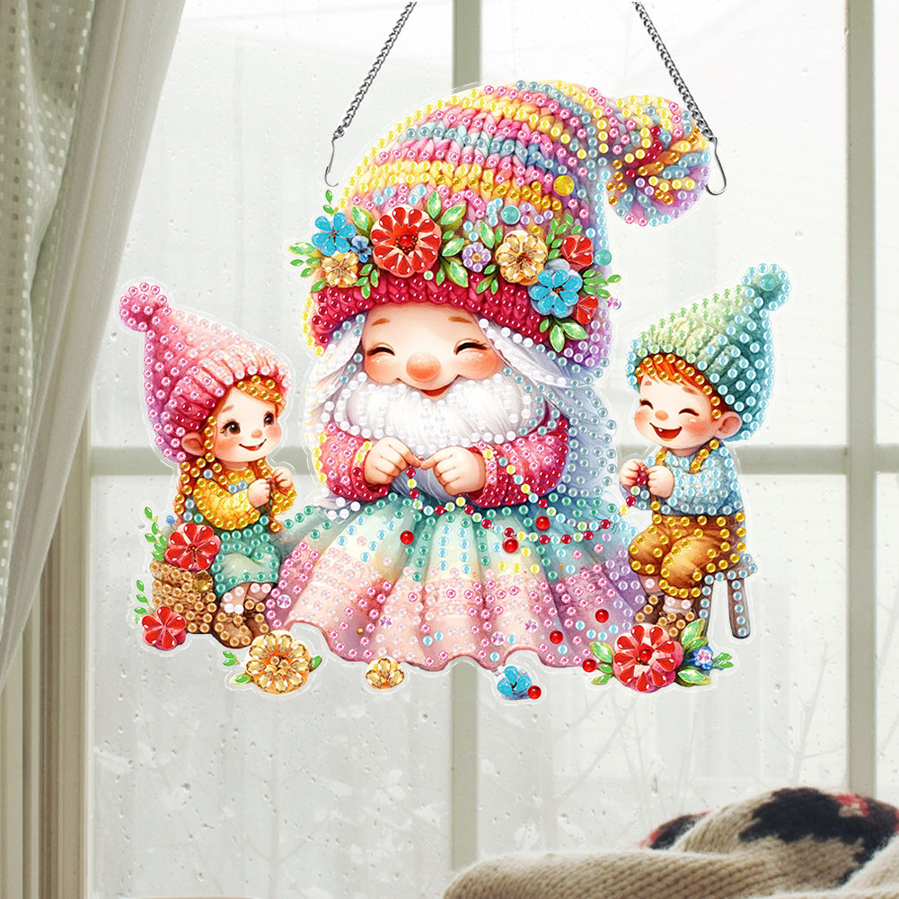 Acrylic Special Shaped Mothers Day Knitter Gnome Diamond Painting Hanging Decor