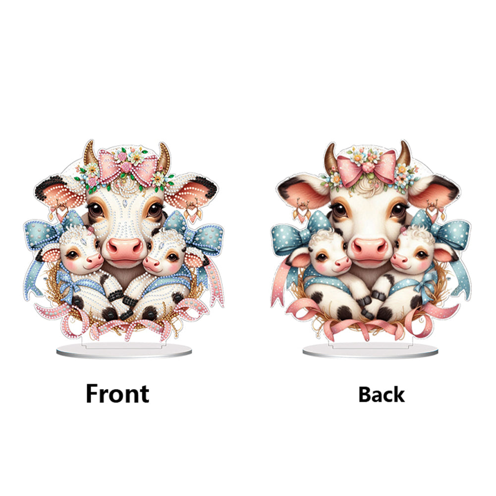 Double Side Special Shaped Cartoon Milk Cow Diamond Painting Desktop Decoration