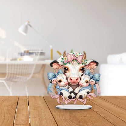 Double Side Special Shaped Cartoon Milk Cow Diamond Painting Desktop Decoration