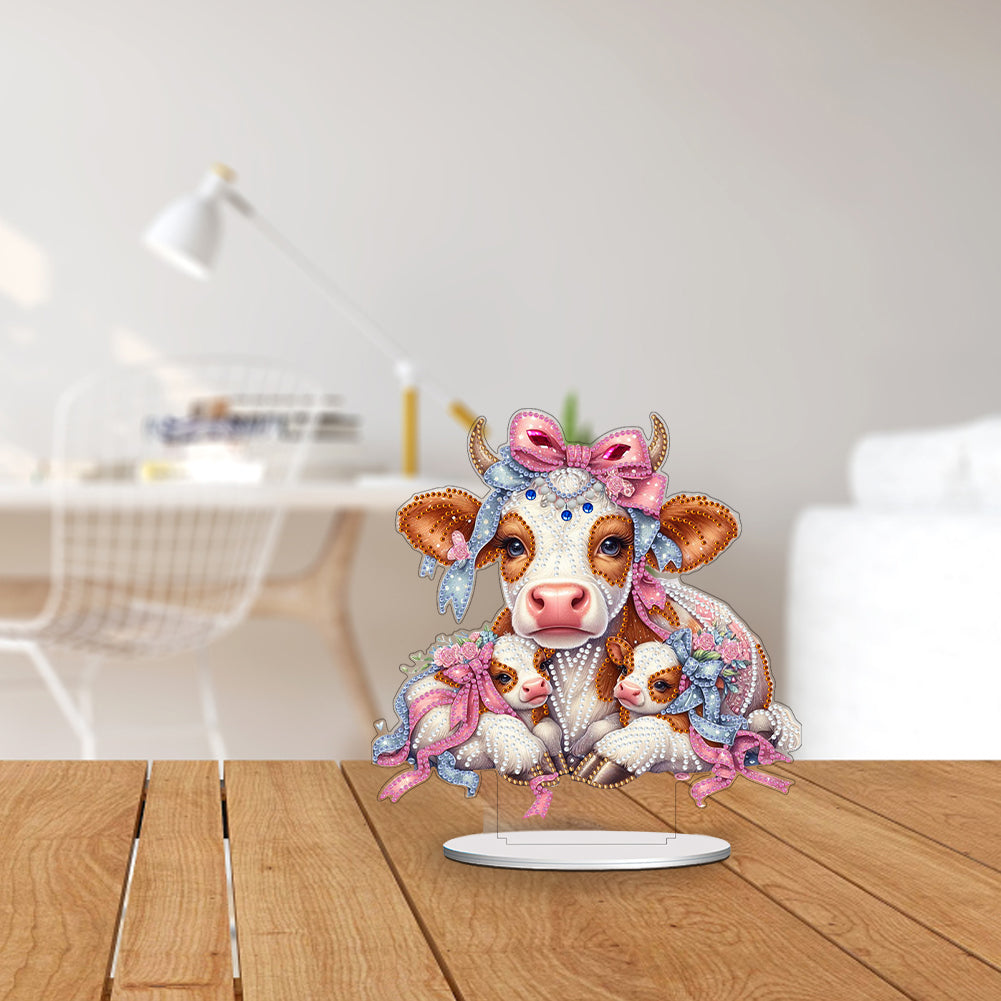 Double Side Special Shaped Cartoon Milk Cow Diamond Painting Desktop Decoration