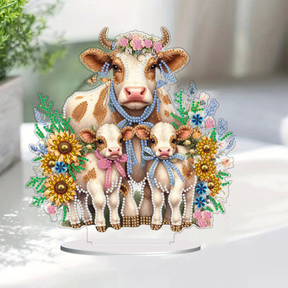 Double Side Special Shaped Cartoon Milk Cow Diamond Painting Desktop Decoration