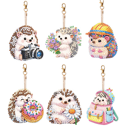 6Pcs Diamond Art Keyring Double Sided Diamond Painting Keychain (Hedgehog)