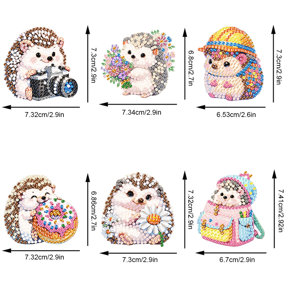 6Pcs Diamond Art Keyring Double Sided Diamond Painting Keychain (Hedgehog)