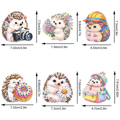 6Pcs Diamond Art Keyring Double Sided Diamond Painting Keychain (Hedgehog)