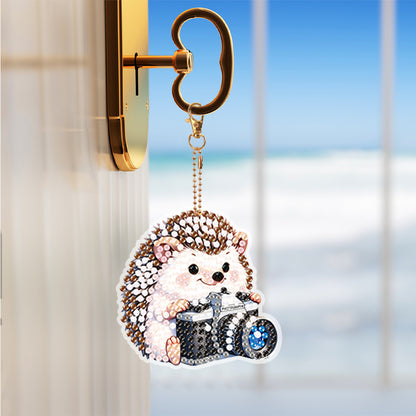 6Pcs Diamond Art Keyring Double Sided Diamond Painting Keychain (Hedgehog)