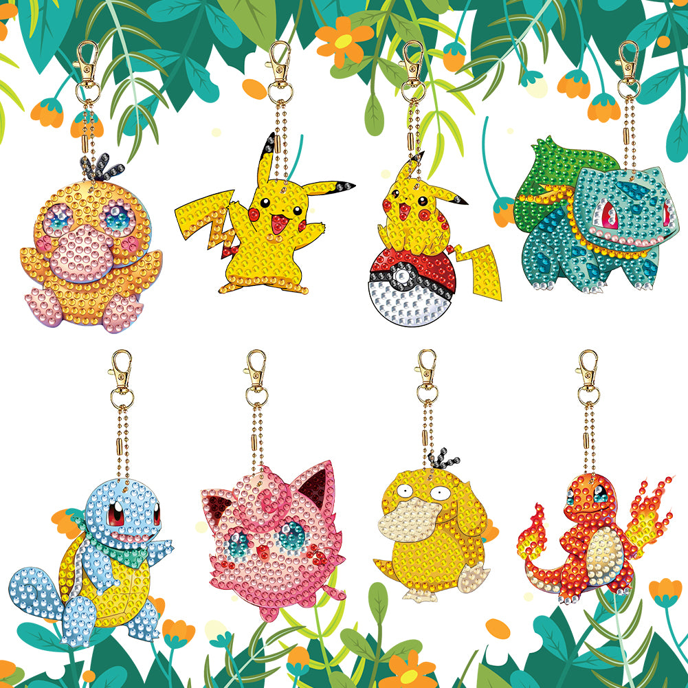 8Pcs Acrylic Double Sided Pokemon Diamond Painting Keychain for Beginners Adults