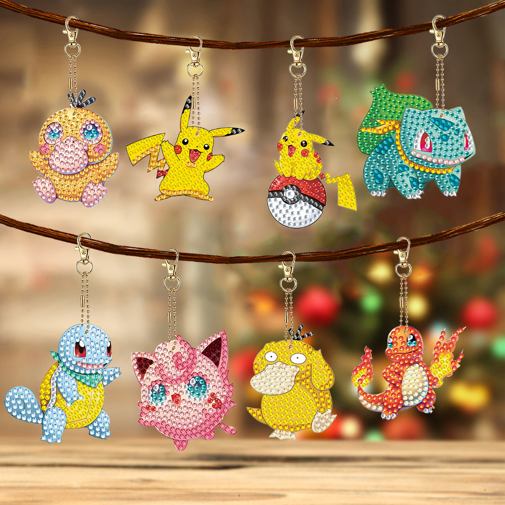 8Pcs Acrylic Double Sided Pokemon Diamond Painting Keychain for Beginners Adults