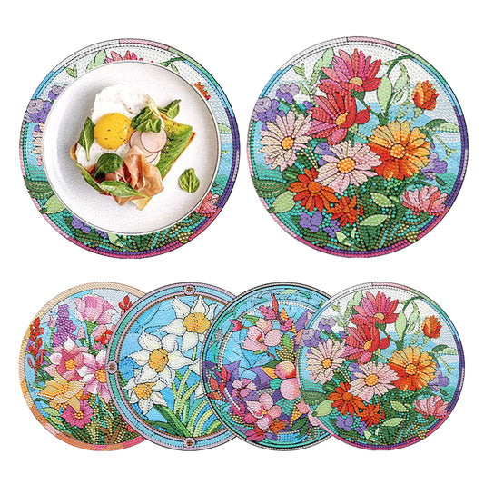 4Pcs Diamond Painting Coasters Bloom Flowers DIY Diamond Art Crafts Projects