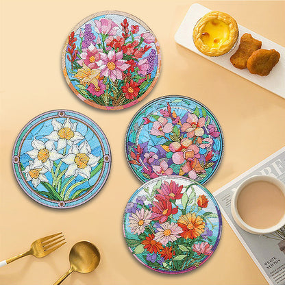 4Pcs Diamond Painting Coasters Bloom Flowers DIY Diamond Art Crafts Projects