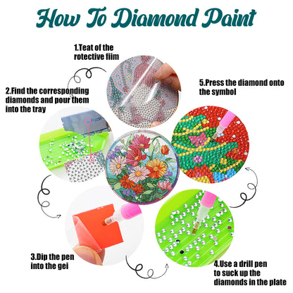 4Pcs Diamond Painting Coasters Bloom Flowers DIY Diamond Art Crafts Projects