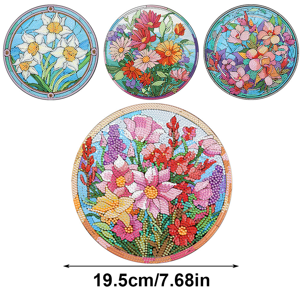 4Pcs Diamond Painting Coasters Bloom Flowers DIY Diamond Art Crafts Projects