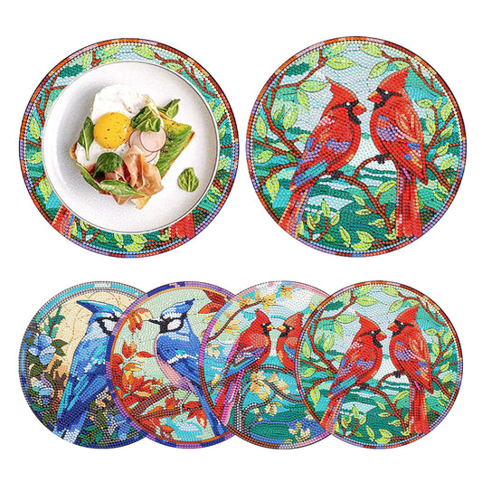 4Pcs Diamond Painting Coasters Bird In The Tree DIY Diamond Art Crafts Projects