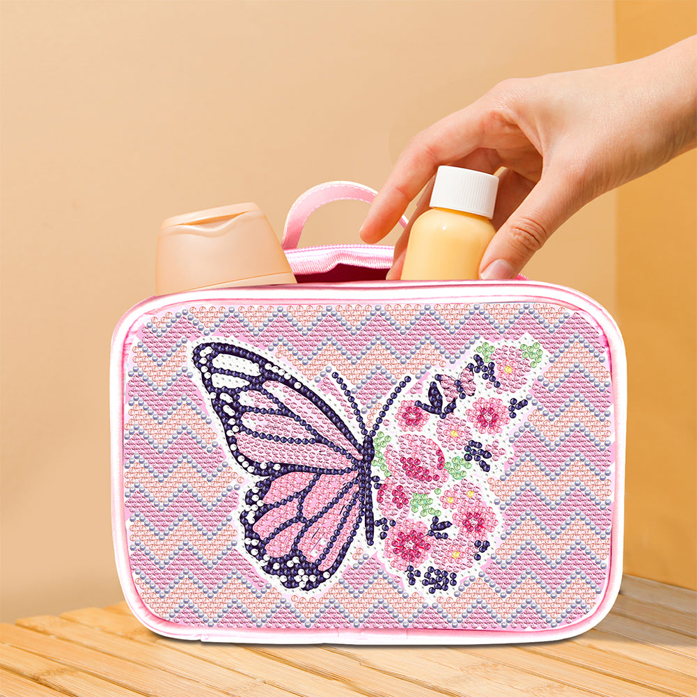 Butterfly Pattern 5D DIY Diamond Painting Makeup Bag Rhinestone Zipper Handbag