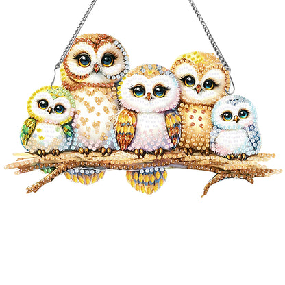 Acrylic Special Shaped Owl Family Hanging Diamond Art Kits Bedroom Decoration