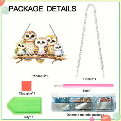 Acrylic Special Shaped Owl Family Hanging Diamond Art Kits Bedroom Decoration