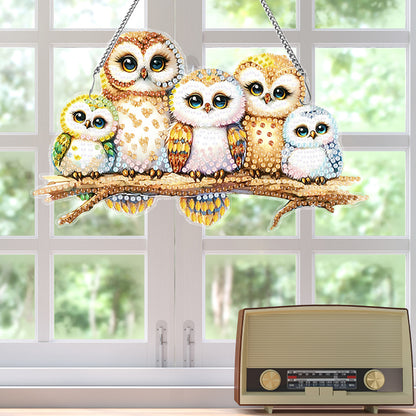 Acrylic Special Shaped Owl Family Hanging Diamond Art Kits Bedroom Decoration