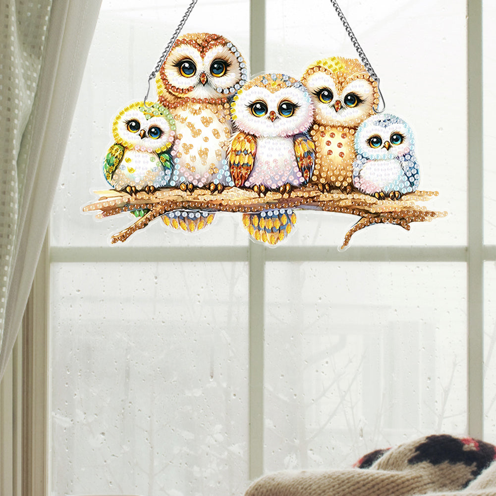 Acrylic Special Shaped Owl Family Hanging Diamond Art Kits Bedroom Decoration