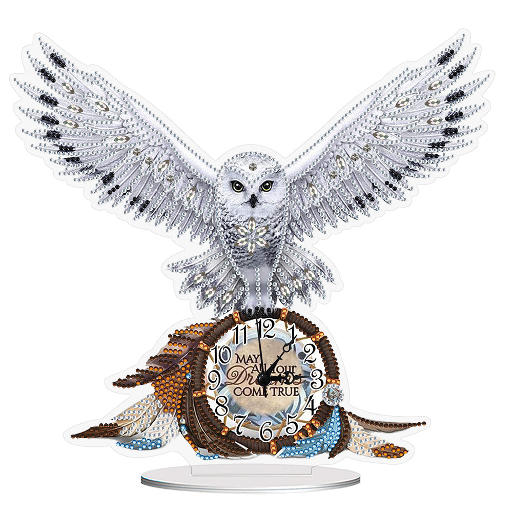 Acrylic Special Shaped White Owl 5D Diamond Painting Clock DIY Art Craft