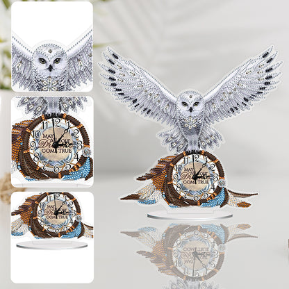 Acrylic Special Shaped White Owl 5D Diamond Painting Clock DIY Art Craft