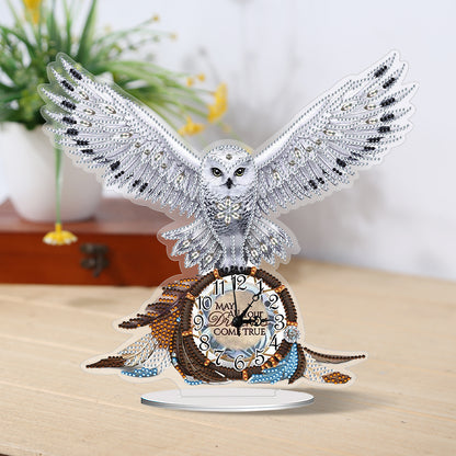 Acrylic Special Shaped White Owl 5D Diamond Painting Clock DIY Art Craft