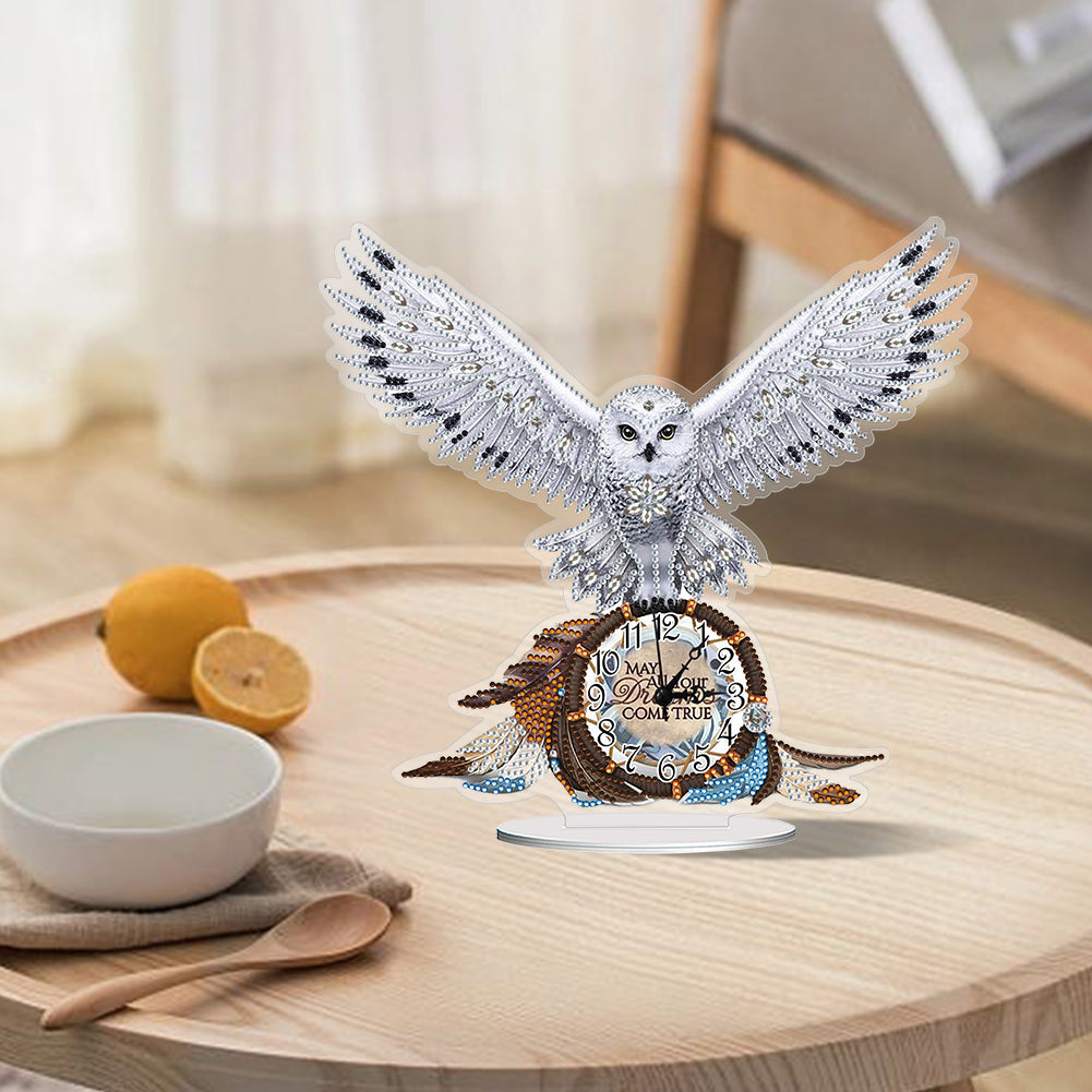 Acrylic Special Shaped White Owl 5D Diamond Painting Clock DIY Art Craft