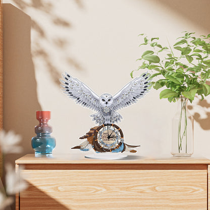 Acrylic Special Shaped White Owl 5D Diamond Painting Clock DIY Art Craft