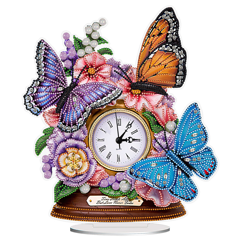 Acrylic Special Shaped Flower Butterfly 5D Diamond Painting Clock Art Craft