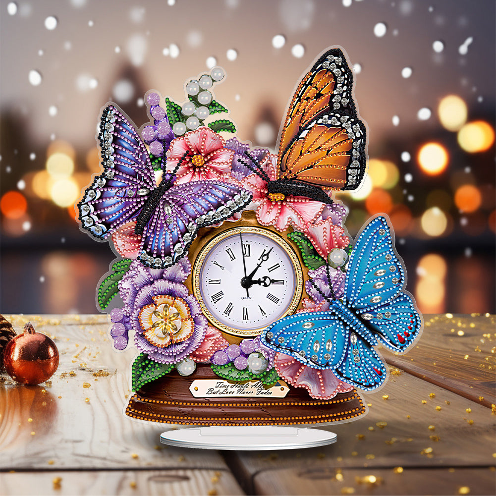 Acrylic Special Shaped Flower Butterfly 5D Diamond Painting Clock Art Craft