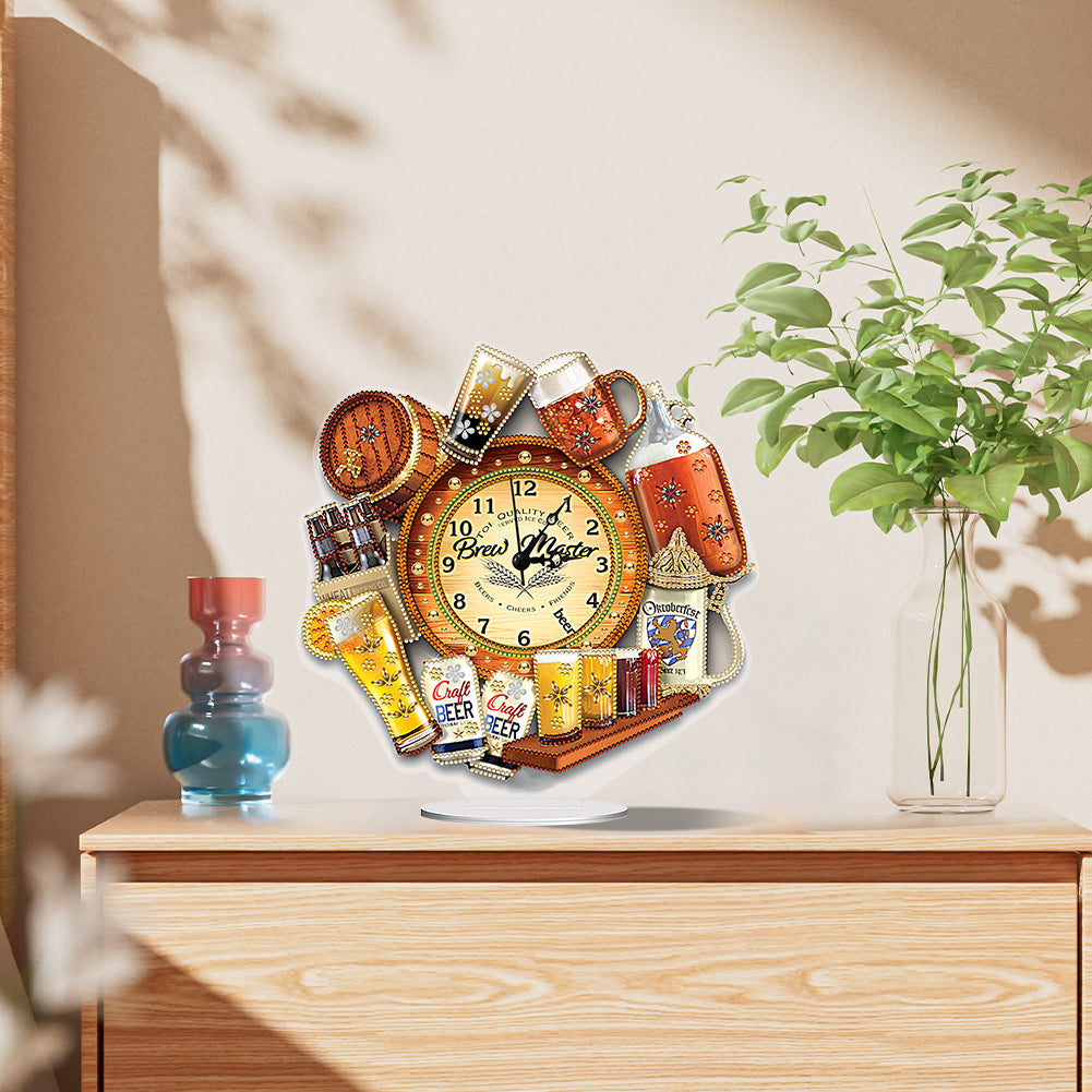 Acrylic Special Shaped Beer 5D Diamond Painting Clock for Living Room Decor