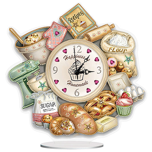 Acrylic Special Shaped Bread Food 5D Diamond Painting Clock for Room Decor