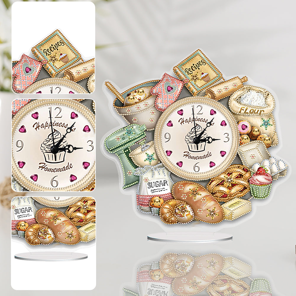 Acrylic Special Shaped Bread Food 5D Diamond Painting Clock for Room Decor