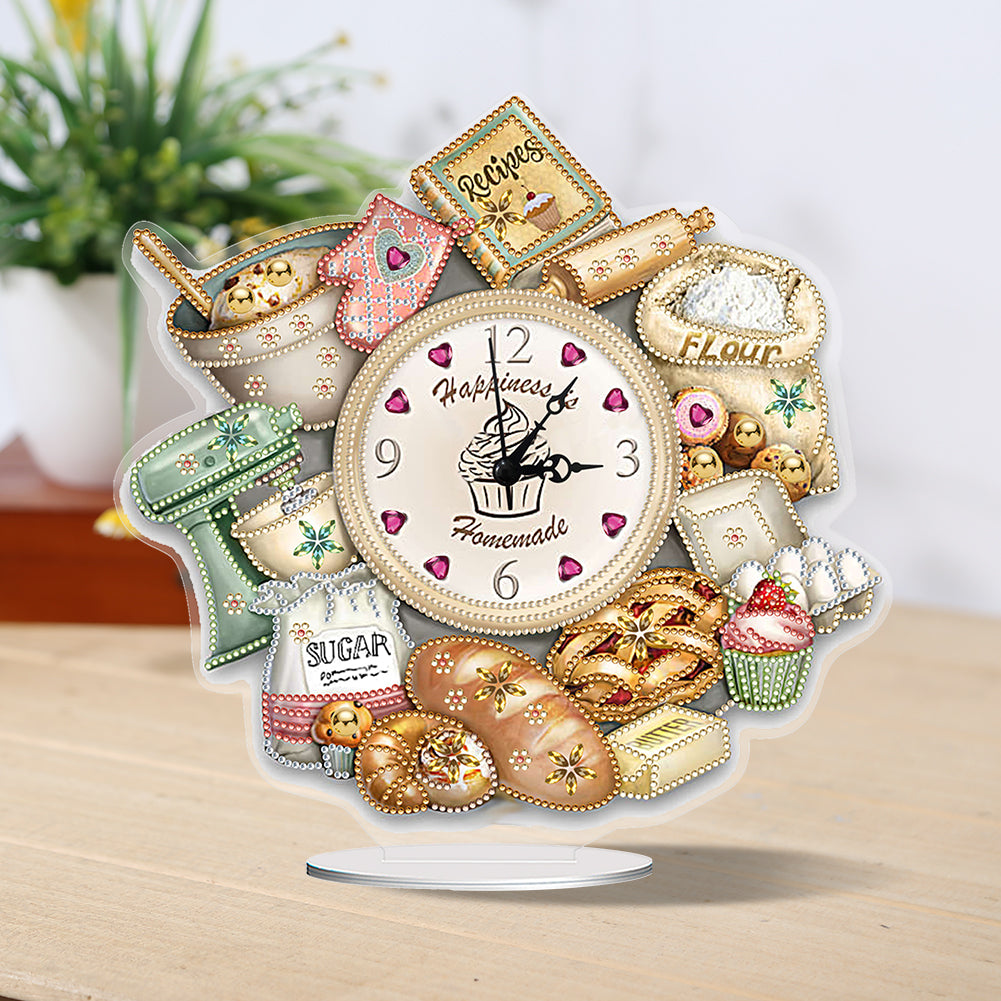 Acrylic Special Shaped Bread Food 5D Diamond Painting Clock for Room Decor