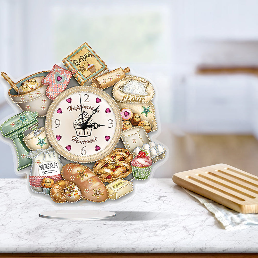 Acrylic Special Shaped Bread Food 5D Diamond Painting Clock for Room Decor