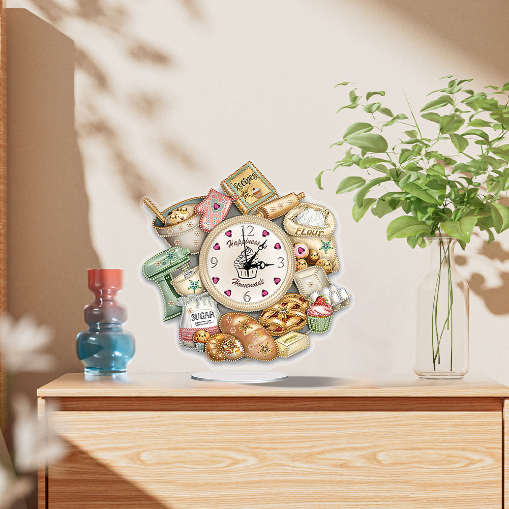 Acrylic Special Shaped Bread Food 5D Diamond Painting Clock for Room Decor