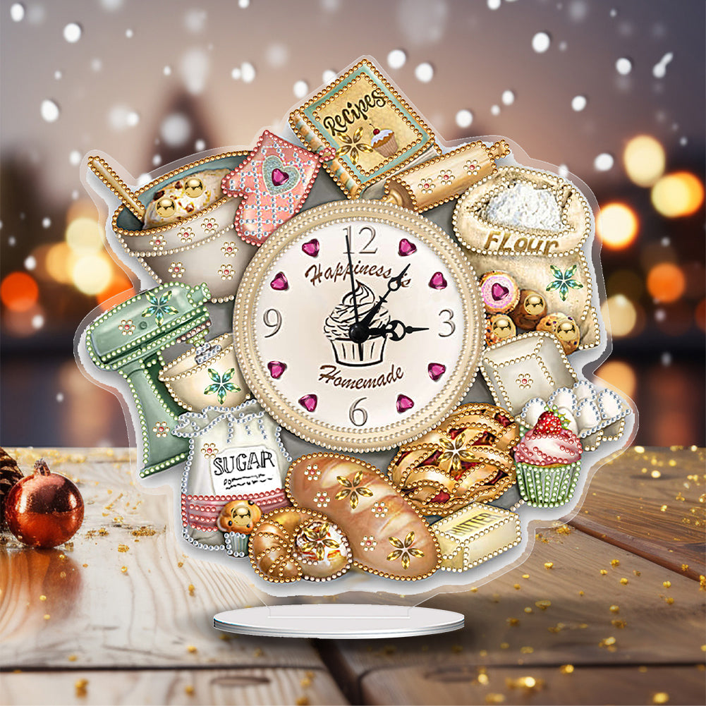 Acrylic Special Shaped Bread Food 5D Diamond Painting Clock for Room Decor