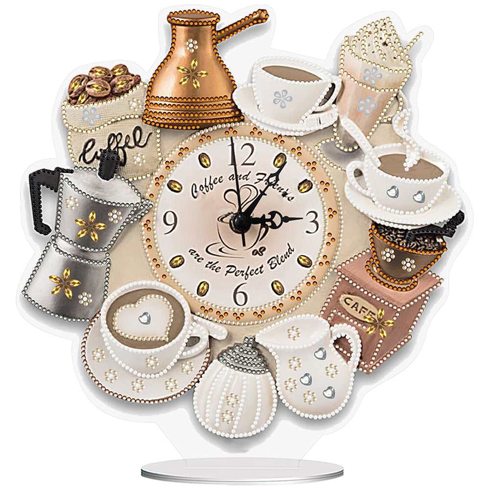 Acrylic Special Shaped Coffee Drink 5D Diamond Painting Clock Art Craft