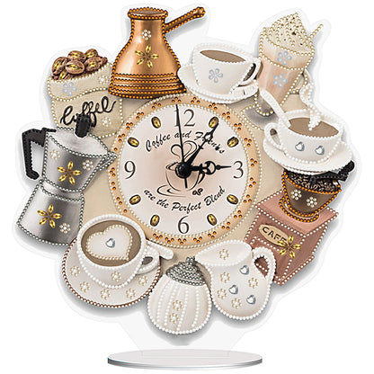 Acrylic Special Shaped Coffee Drink 5D Diamond Painting Clock Art Craft