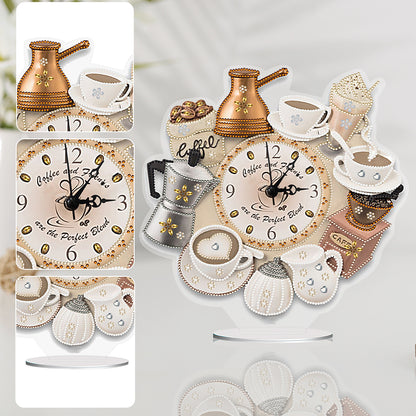 Acrylic Special Shaped Coffee Drink 5D Diamond Painting Clock Art Craft