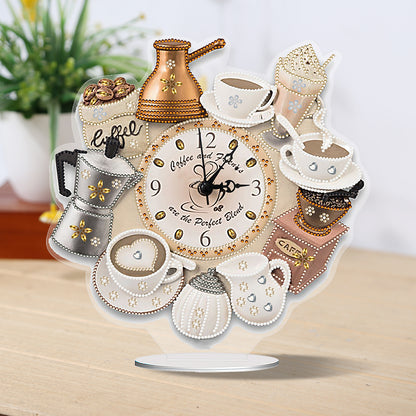 Acrylic Special Shaped Coffee Drink 5D Diamond Painting Clock Art Craft