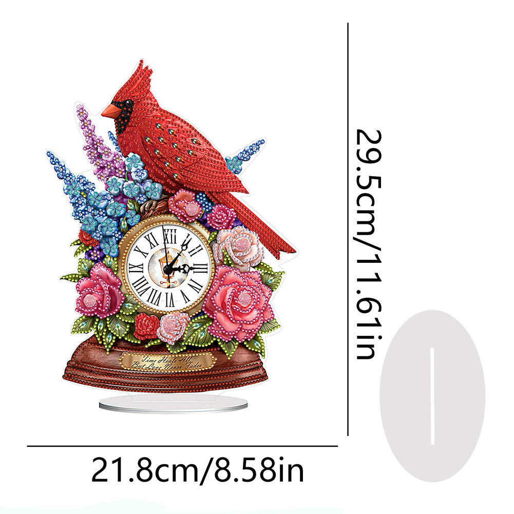 Acrylic Special Shaped Flower Sparrow 5D Diamond Painting Clock Art Craft