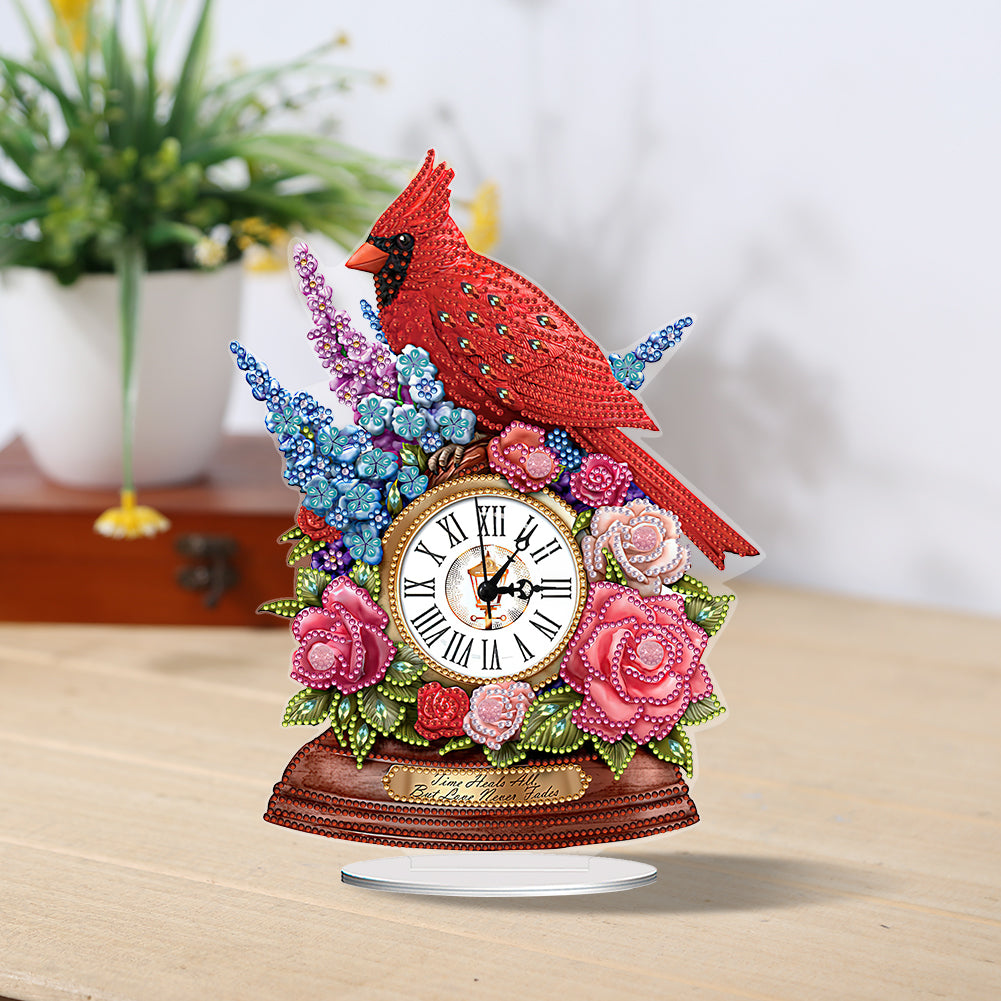 Acrylic Special Shaped Flower Sparrow 5D Diamond Painting Clock Art Craft