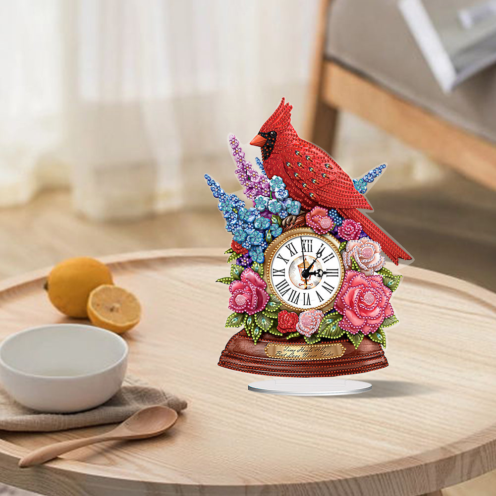 Acrylic Special Shaped Flower Sparrow 5D Diamond Painting Clock Art Craft