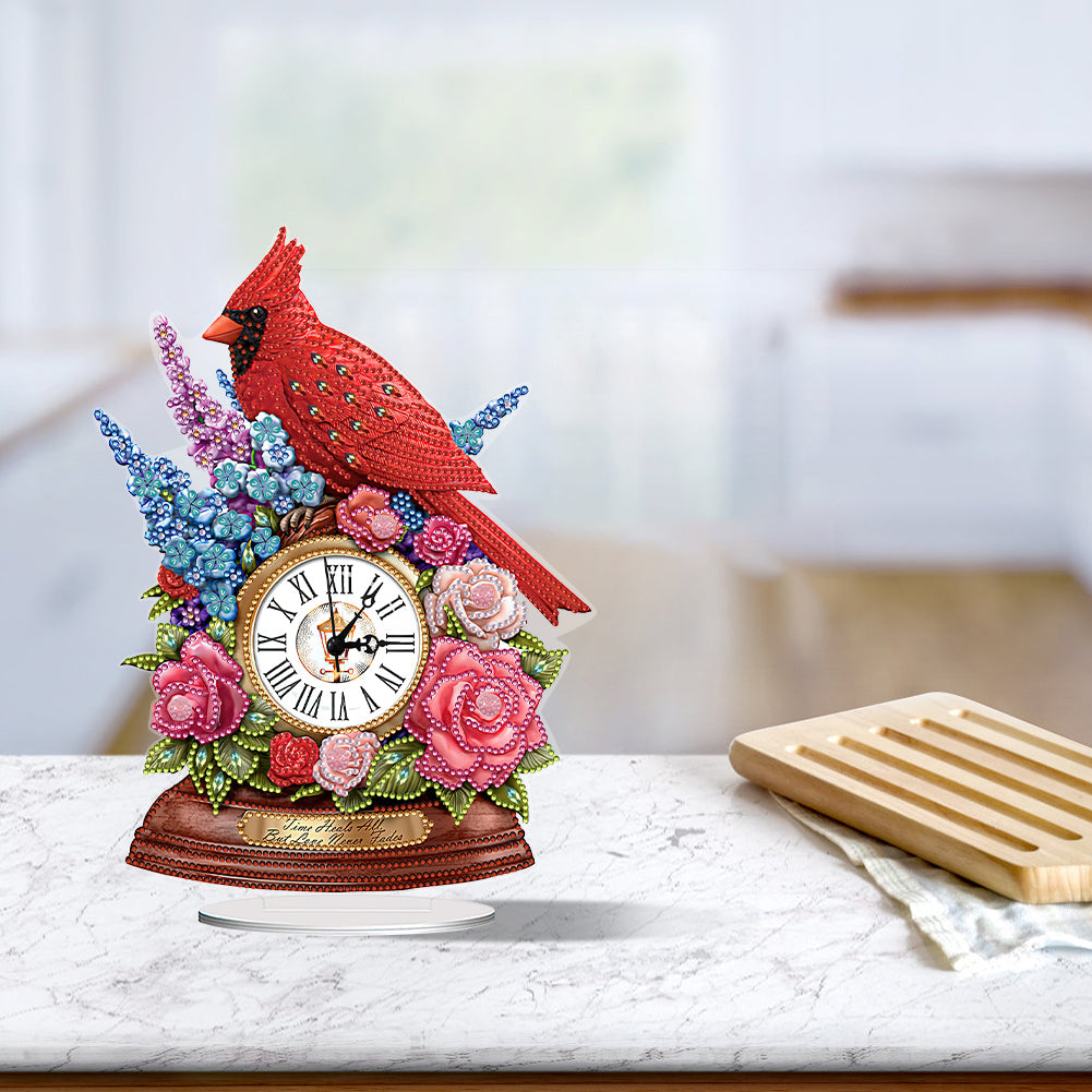 Acrylic Special Shaped Flower Sparrow 5D Diamond Painting Clock Art Craft