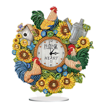 Acrylic Special Shaped Sunflower Cock 5D Diamond Painting Clock Art Craft