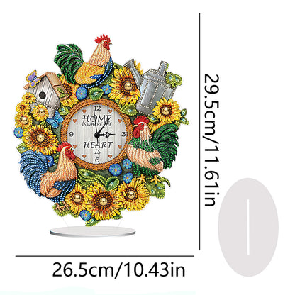 Acrylic Special Shaped Sunflower Cock 5D Diamond Painting Clock Art Craft