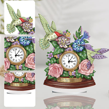 Acrylic Special Shaped Flower Hummingbird 5D Diamond Painting Clock Art Craft